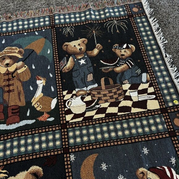 Vintage New Nwot Teddy Bears Tapestry 4 Seasons Throw Blanket Decor 46x60" - Picture 5 of 8